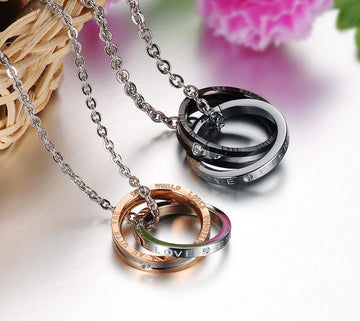 GC211 - His & Her Stainless Steel Love Engrave Couple Rings Necklaces